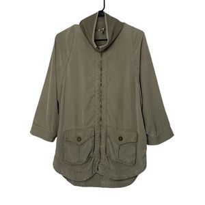 XCVI Ruched Cargo Olive Green Zip Up Mesh Back Hi-Lo Utility Jacket
